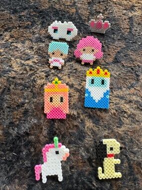 Cute Perler Bead Characters Set - Unicorn, Princesses, King, Dino